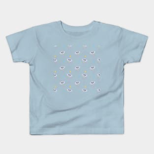 Kawaii Cute Raining Rainbow Clouds Pattern in Blue Kids T-Shirt